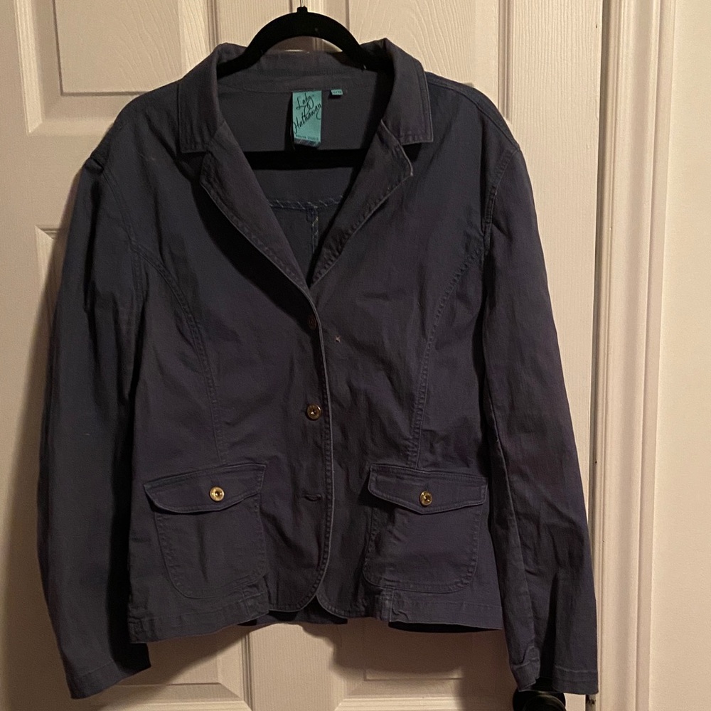 Casual Blue Button-Front Women's Blazer Jacket